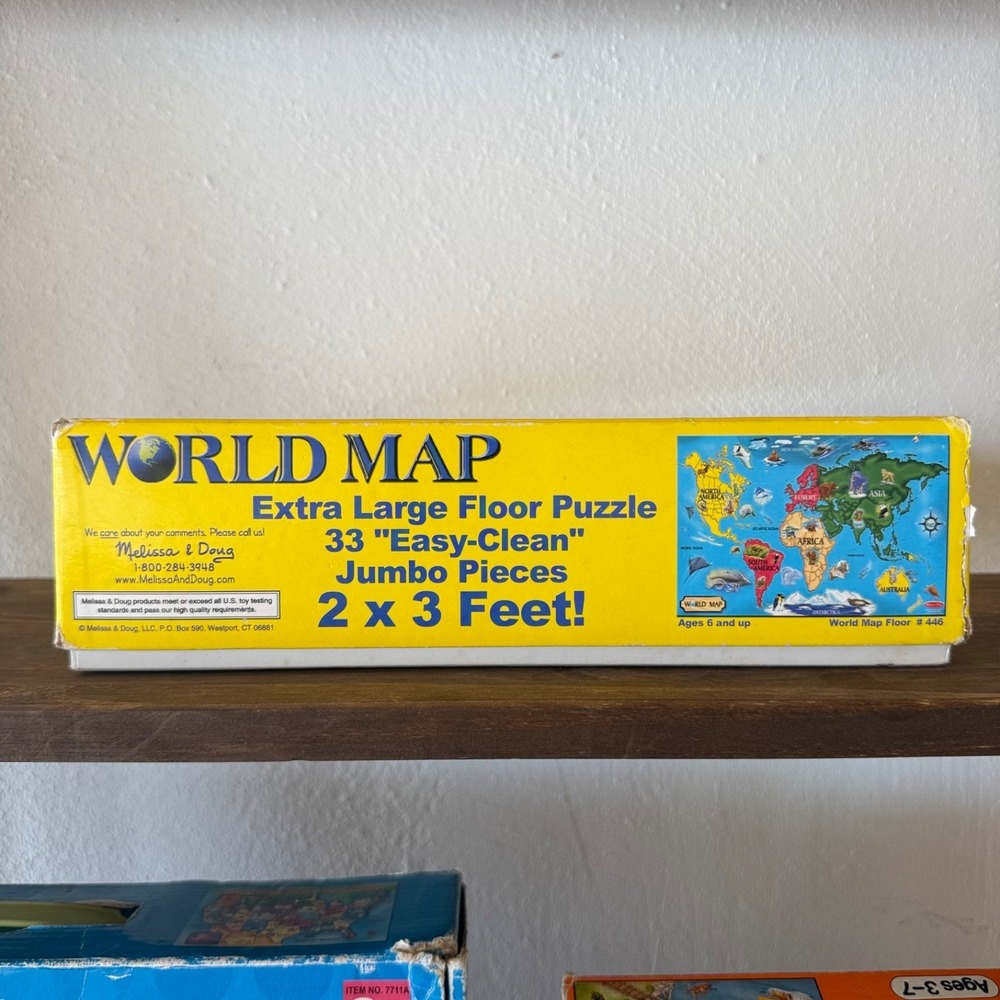 Melissa & Doug World Map Floor Puzzle 33 Pieces Jumbo 2x3Ft Complete Educational - Picture 3 of 16